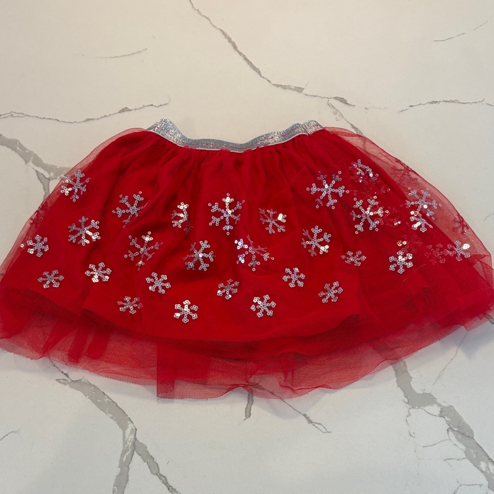 Wink Red Tulle Skirt with Silver Sequins